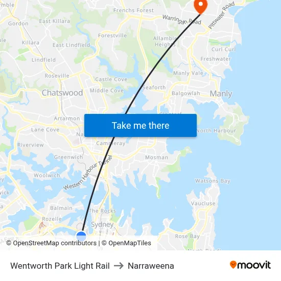 Wentworth Park Light Rail to Narraweena map