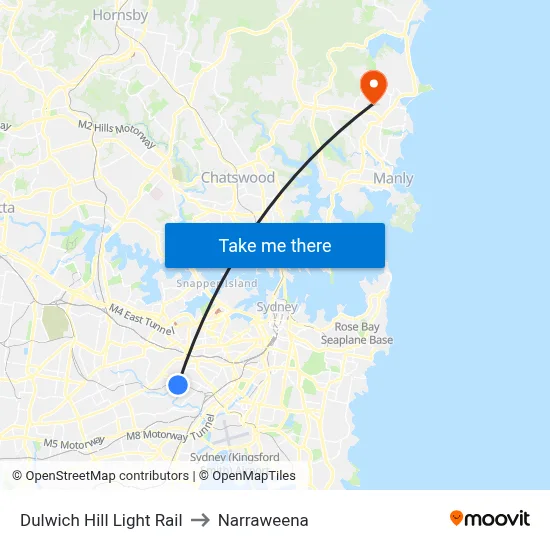 Dulwich Hill Light Rail to Narraweena map