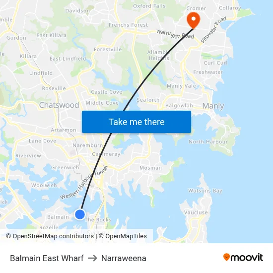 Balmain East Wharf to Narraweena map