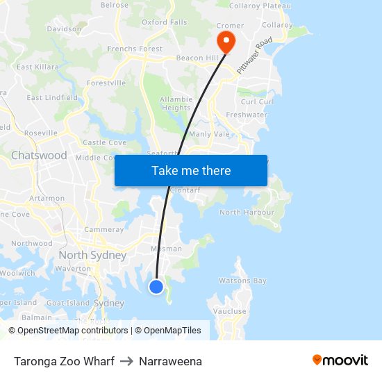 Taronga Zoo Wharf to Narraweena map