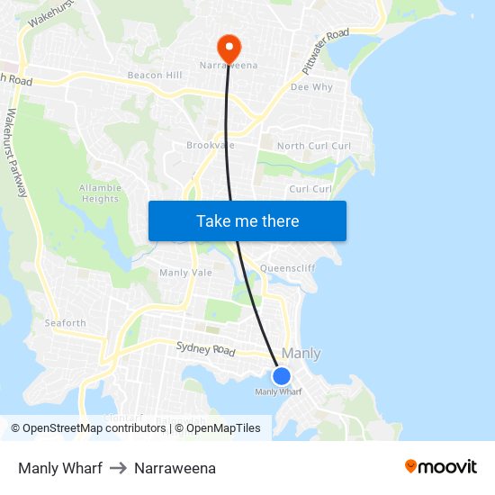 Manly Wharf to Narraweena map