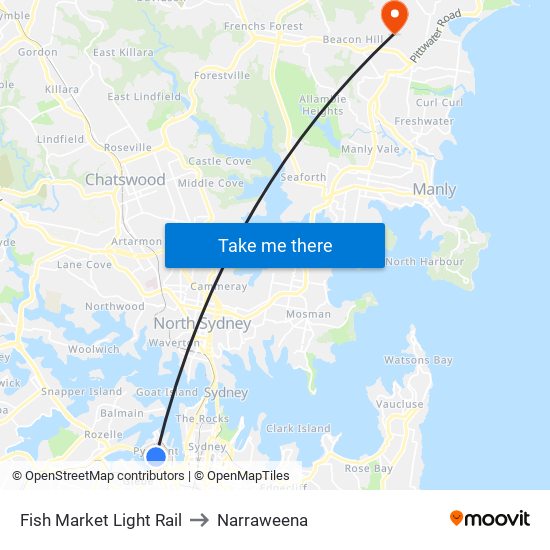 Fish Market Light Rail to Narraweena map