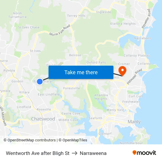 Wentworth Ave after Bligh St to Narraweena map