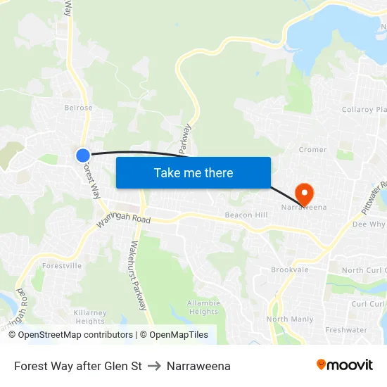 Forest Way after Glen St to Narraweena map