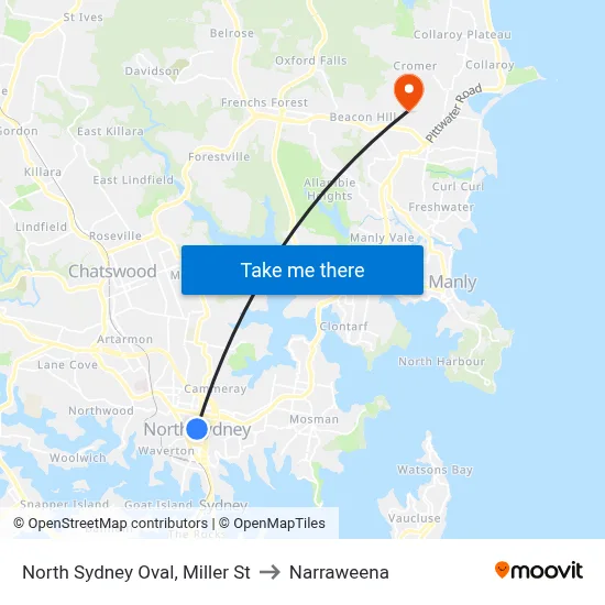 North Sydney Oval, Miller St to Narraweena map