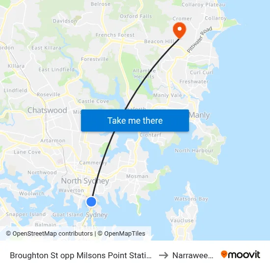 Broughton St opp Milsons Point Station to Narraweena map