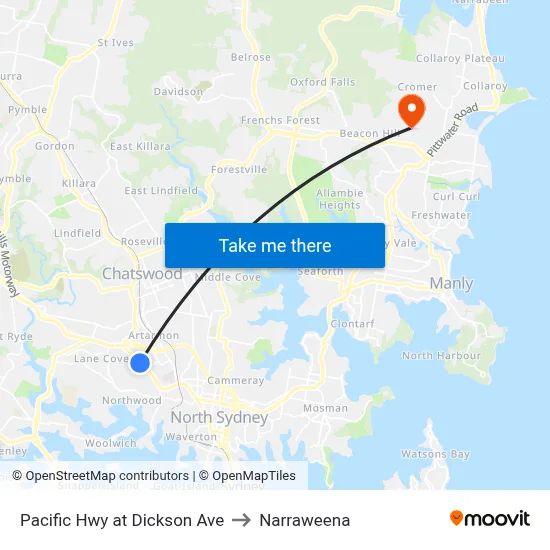 Pacific Hwy at Dickson Ave to Narraweena map