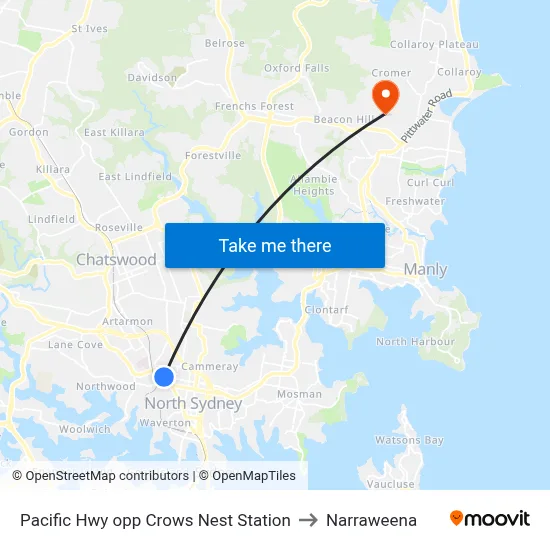 Pacific Hwy opp Crows Nest Station to Narraweena map