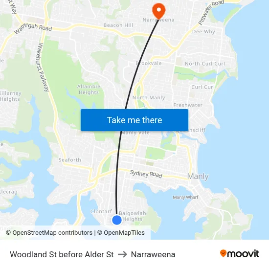Woodland St before Alder St to Narraweena map