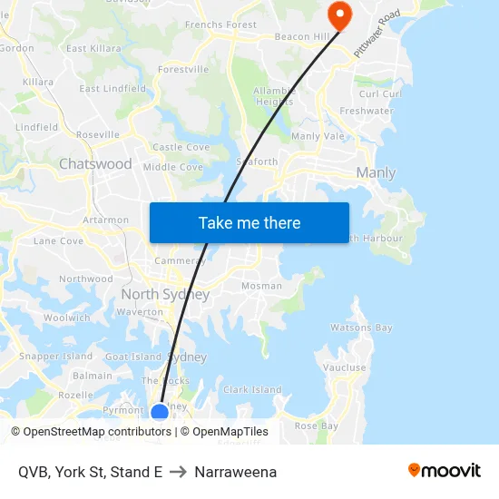 QVB, York St, Stand E to Narraweena map