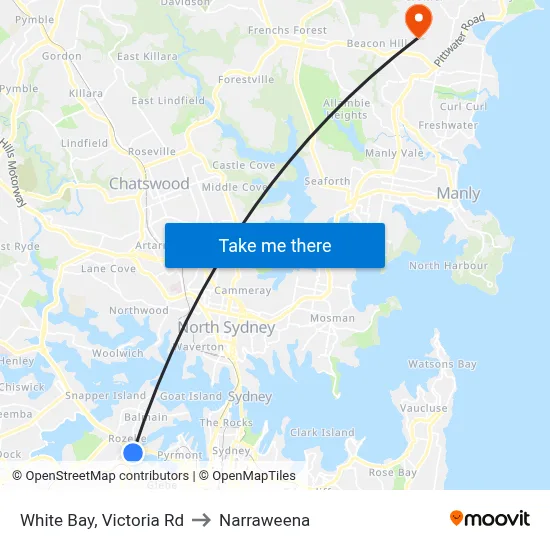 White Bay, Victoria Rd to Narraweena map