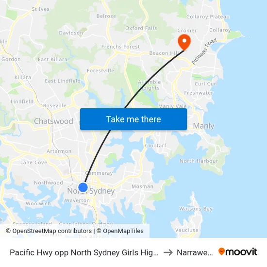 Pacific Hwy opp North Sydney Girls High School to Narraweena map