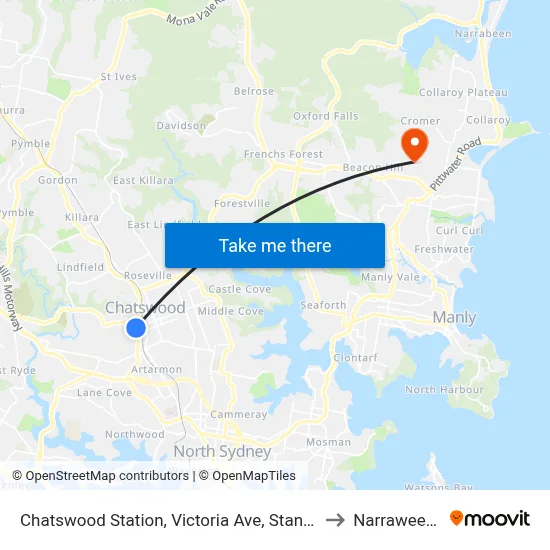 Chatswood Station, Victoria Ave, Stand E to Narraweena map