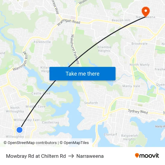 Mowbray Rd at Chiltern Rd to Narraweena map