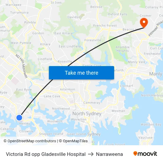 Victoria Rd opp Gladesville Hospital to Narraweena map