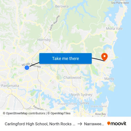 Carlingford High School, North Rocks Rd to Narraweena map