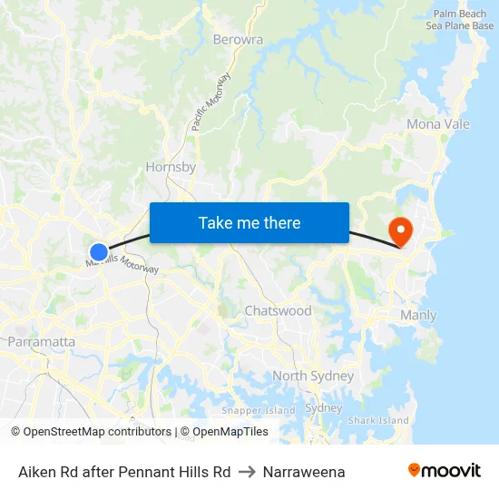 Aiken Rd after Pennant Hills Rd to Narraweena map
