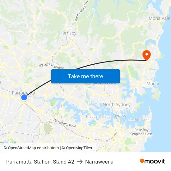 Parramatta Station, Stand A2 to Narraweena map