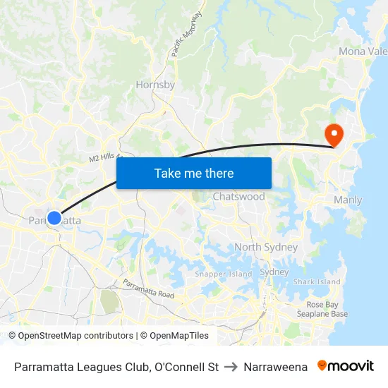 Parramatta Leagues Club, O'Connell St to Narraweena map