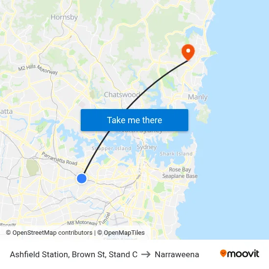 Ashfield Station, Brown St, Stand C to Narraweena map