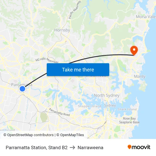 Parramatta Station, Stand B2 to Narraweena map