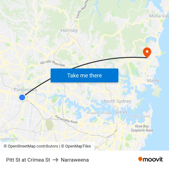 Pitt St at Crimea St to Narraweena map