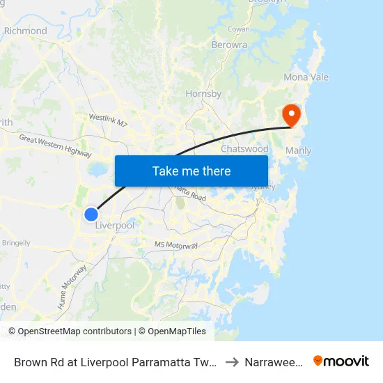 Brown Rd at Liverpool Parramatta Tway to Narraweena map