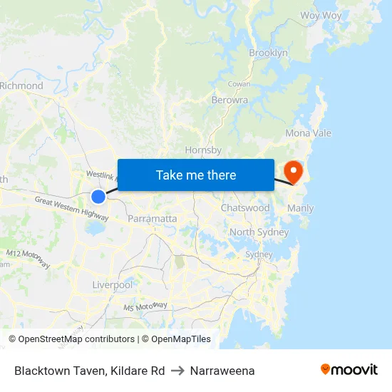 Blacktown Taven, Kildare Rd to Narraweena map