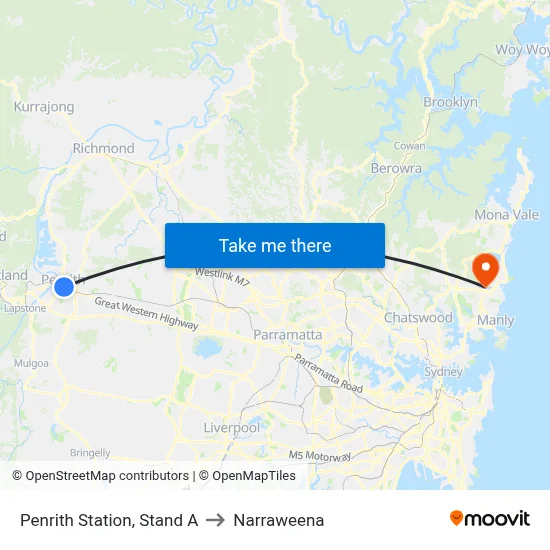 Penrith Station, Stand A to Narraweena map