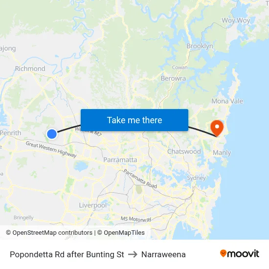 Popondetta Rd after Bunting St to Narraweena map