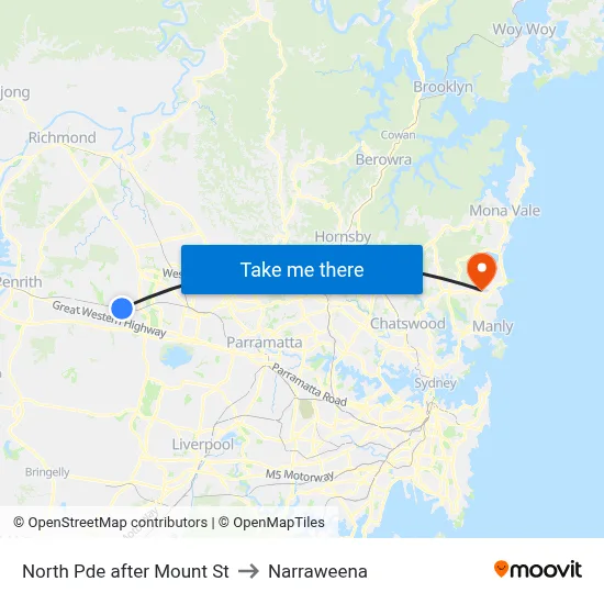 North Pde after Mount St to Narraweena map