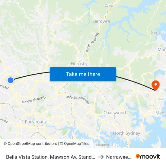 Bella Vista Station, Mawson Av, Stand A to Narraweena map