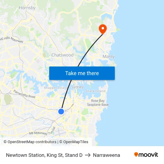 Newtown Station, King St, Stand D to Narraweena map