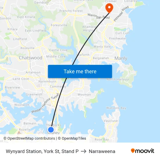 Wynyard Station, York St, Stand P to Narraweena map