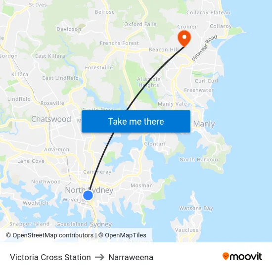 Victoria Cross Station to Narraweena map