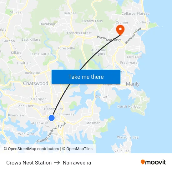 Crows Nest Station to Narraweena map
