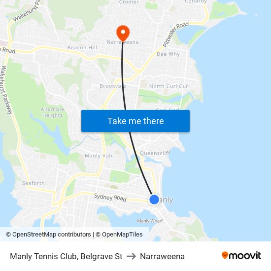 Manly Tennis Club, Belgrave St to Narraweena map