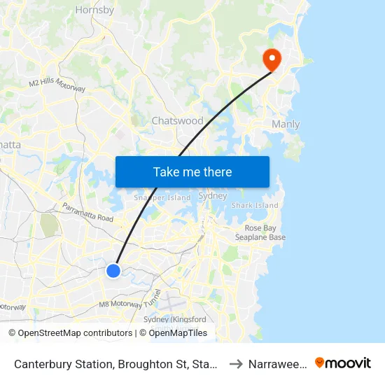 Canterbury Station, Broughton St, Stand A to Narraweena map