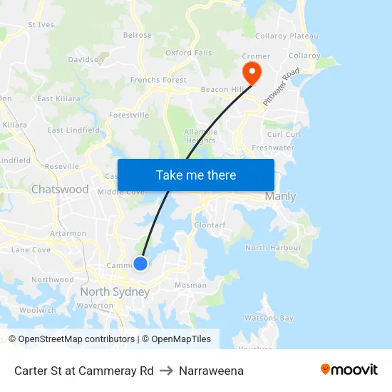 Carter St at Cammeray Rd to Narraweena map