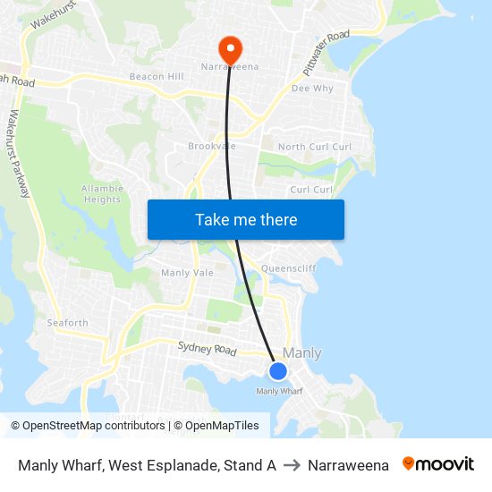 Manly Wharf, West Esplanade, Stand A to Narraweena map