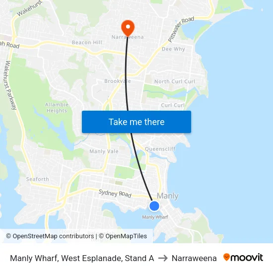 Manly Wharf, West Esplanade, Stand A to Narraweena map