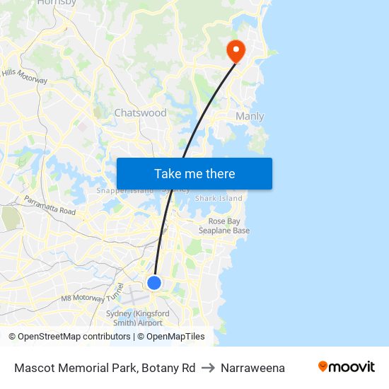 Mascot Memorial Park, Botany Rd to Narraweena map