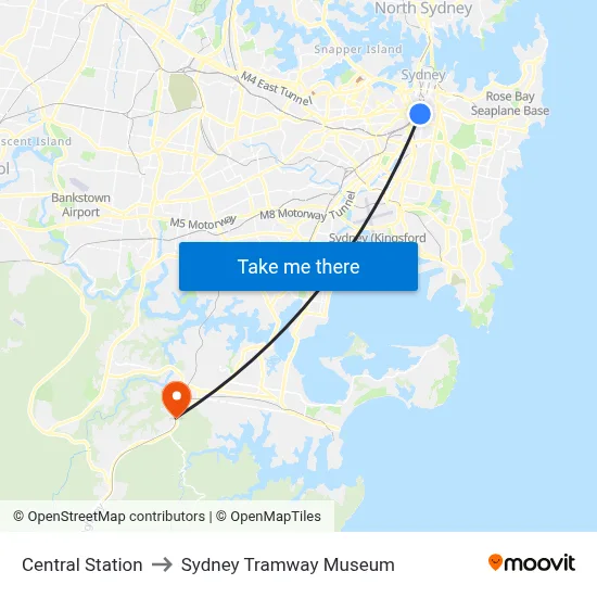 Central Station to Sydney Tramway Museum map