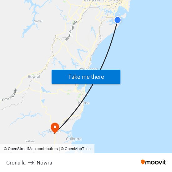 Cronulla to Nowra map