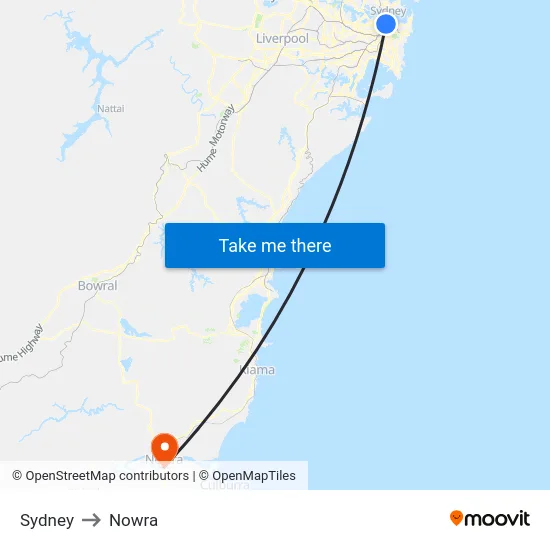 Sydney to Nowra map
