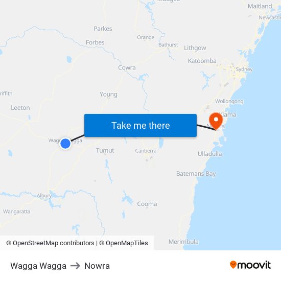 Wagga Wagga to Nowra map