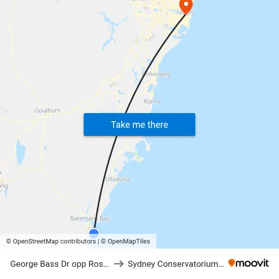 George Bass Dr opp Rosedale Pde to Sydney Conservatorium of Music map