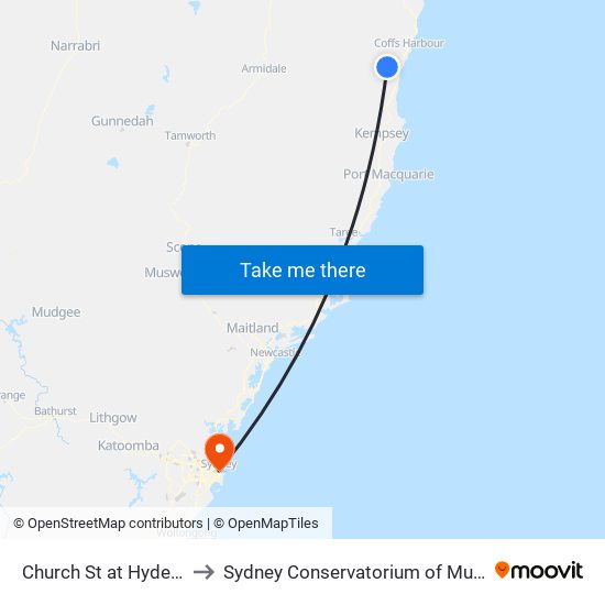 Church St at Hyde St to Sydney Conservatorium of Music map