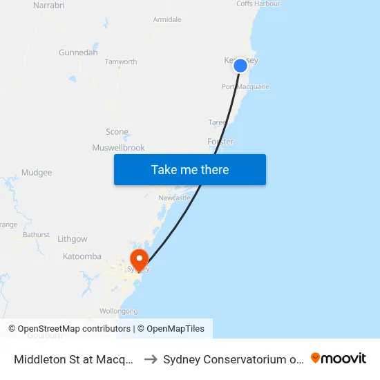 Middleton St at Macquarie St to Sydney Conservatorium of Music map