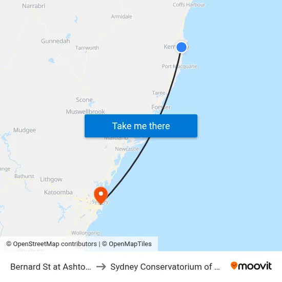Bernard St at Ashton St to Sydney Conservatorium of Music map